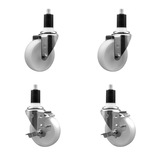 4'' Nylon Wheel Swivel 1-1/2'' Expanding Stem Caster Set 2 Brakes, 4PK